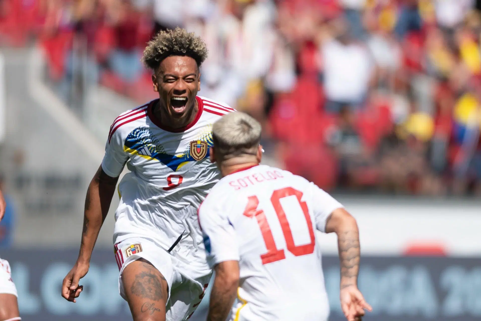 Jhonder Cádiz celebra el gol del empate en el segundo tiempo para los venezolanos. Fotos: Cortesía CopaAmérica.com