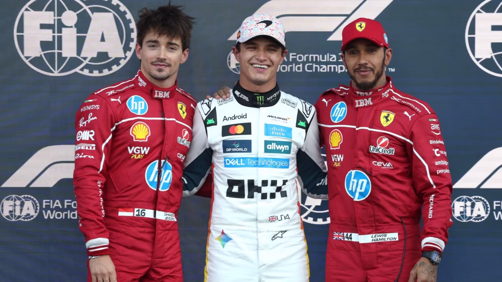 Lando Norris, Charles Leclerc y Lewis Hamilton en el Podio | Foto: Cortesía f1.com